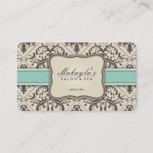 Elegant Damask Modern Brown, Green and Beige Business Cards