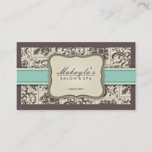 Elegant Damask Modern Brown, Green and Beige Business Card