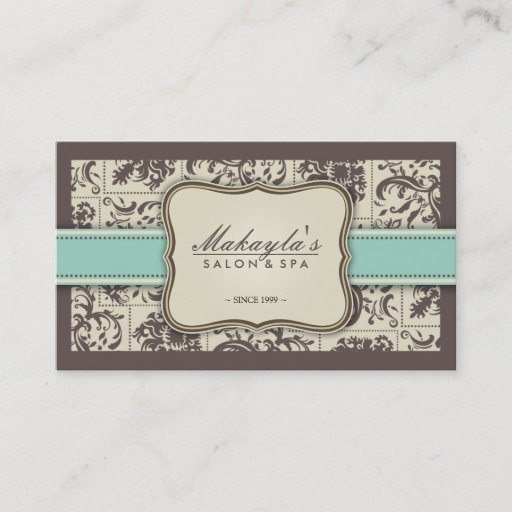 Customizable Elegant Damask Modern Brown, Green and Beige Business Card