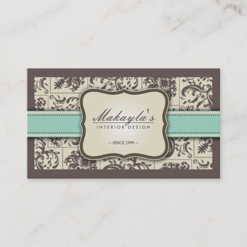 Elegant Damask Modern Brown, Green and Beige Business Card