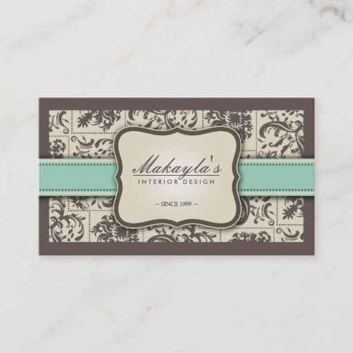 Customizable Elegant Damask Modern Brown, Green and Beige Business Card