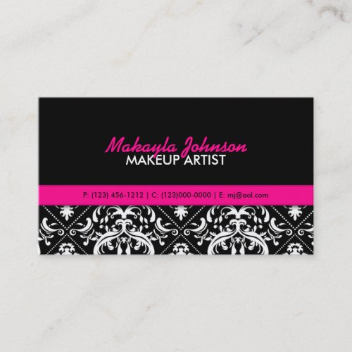 Elegant Damask Modern &amp; Stylish Makeup Artist Business Card