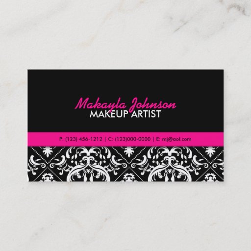 Customizable Elegant Damask Modern &amp; Stylish Makeup Artist Business Card