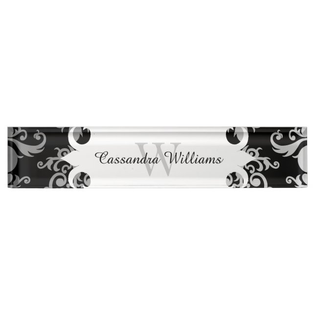 Elegant damask monogram pattern nameplate (Front)