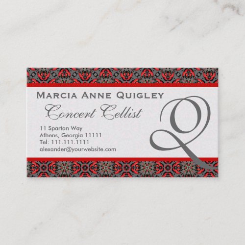 Elegant Damask Monogram Q Business Cards