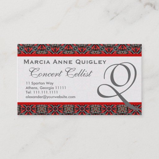 Customizable Elegant Damask Monogram Q Business Cards