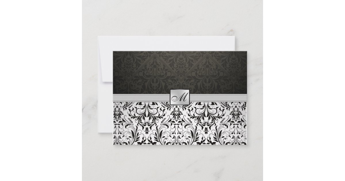 Elegant Damask Monogram Thank You Card | Zazzle