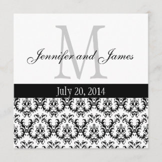 Elegant Damask Monogram Wedding Invitation B & W