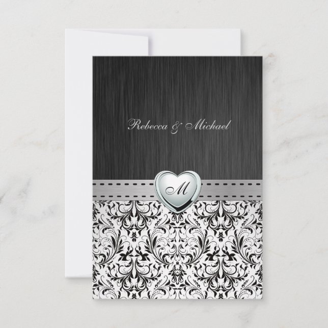 Elegant Damask Monogram Wedding RSVP Card (Front)