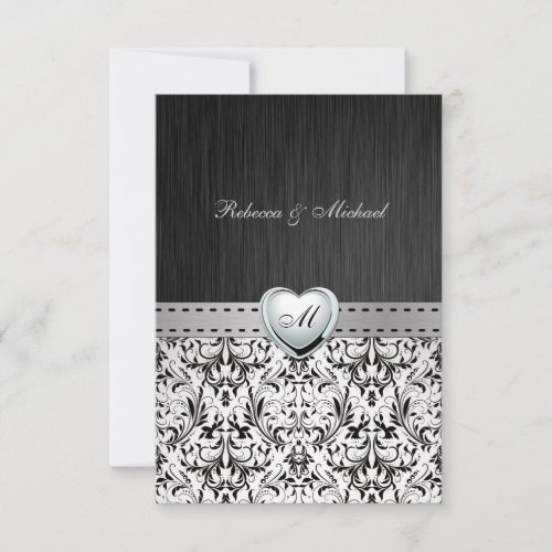 Elegant Damask Monogram Wedding RSVP Card
