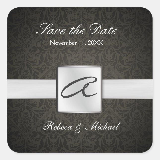 Elegant Damask Monogram Wedding Sticker (Front)