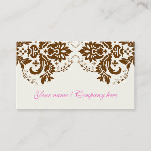 Elegant damask motif brown ivory business car card