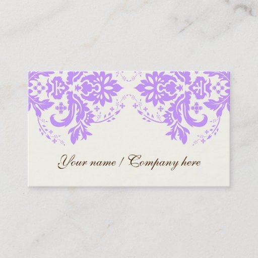 Customizable Elegant damask motif purple ivory business card template