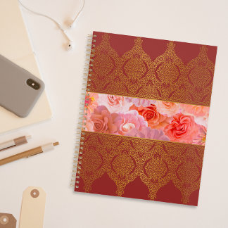Elegant Damask Oriental Red Floral Golden Lace Planner