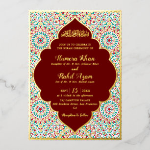 Elegant Damask Ornate Mihrab Muslim Wedding Foil Invitation
