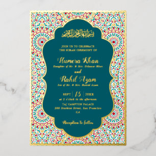 Elegant Damask Ornate Mihrab Muslim Wedding Foil Invitation
