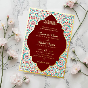Elegant Damask Ornate Mihrab Muslim Wedding Foil Invitation