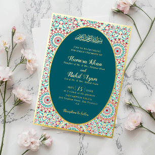 Elegant Damask Ornate Mihrab Muslim Wedding Foil Invitation
