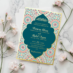 Elegant Damask Ornate Mihrab Muslim Wedding Foil Invitation