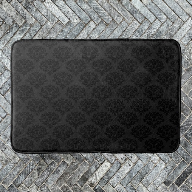 Elegant Damask Ornate Victorian Black Bath Mat (Creator Uploaded)