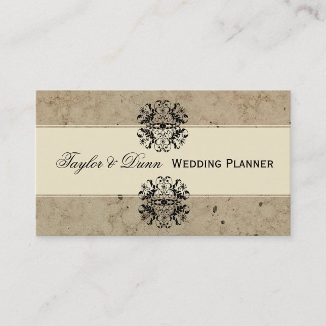 Elegant Damask Party Planner Business Card (Front)