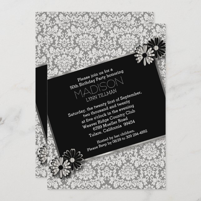 Elegant Damask Party Template Invitation Card (Front/Back)