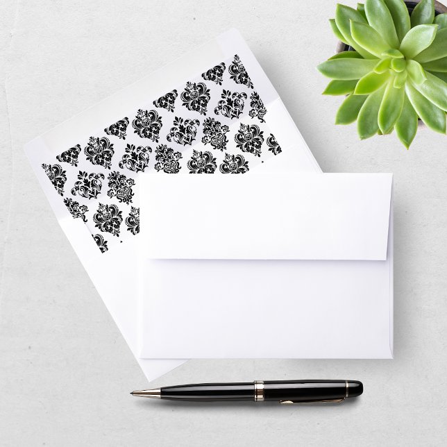 Elegant Damask Pattern Black White Baby Shower Envelope Liner (Creator Uploaded)