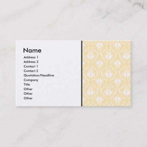Customizable Elegant damask pattern. Light gold color. Business Card Templates