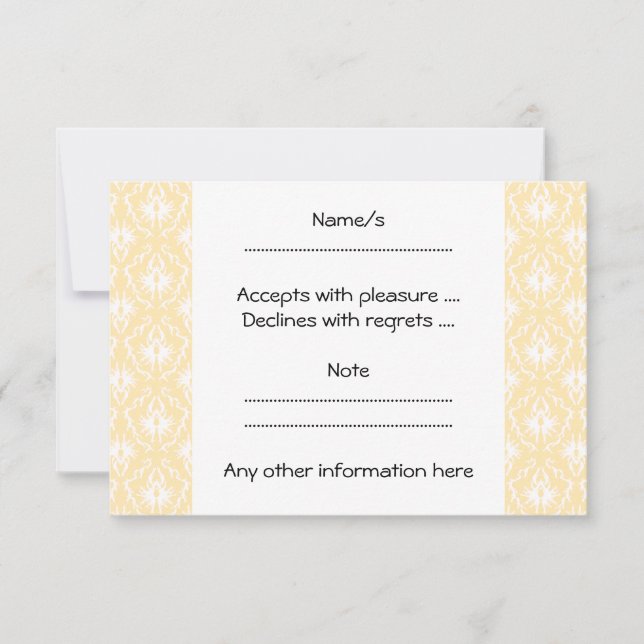 Elegant damask pattern. Light gold color. RSVP Card (Front)