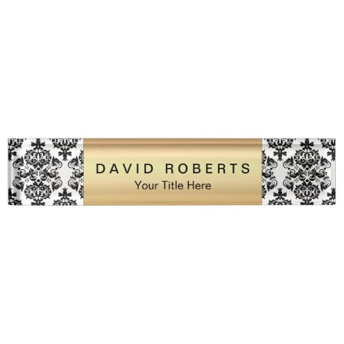 Elegant Damask Pattern Modern Gold Label Nameplate