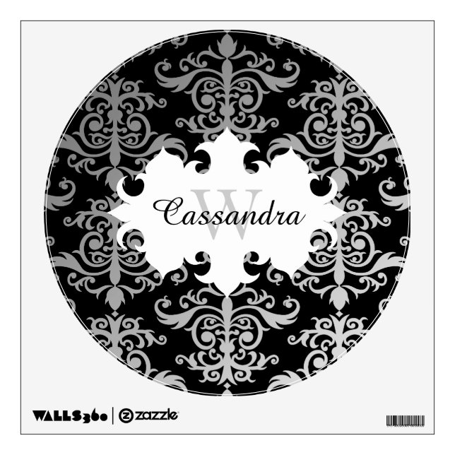 Elegant damask pattern monogram wall sticker (Front)