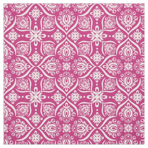 Elegant Damask Pattern  Pink And White Fabric