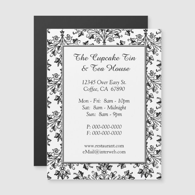 Elegant Damask Pattern Restaurant Custom Card (Front/Back)