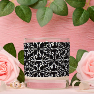 Elegant Damask Pattern Scrolls Black White Scented Candle