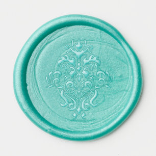 Elegant Damask Pattern Teal Baby Shower Wax Seal Sticker