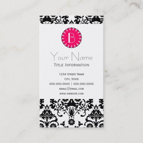 Elegant Damask Pattern with Monogram Business Card Template