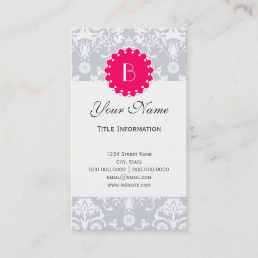 Customizable Elegant Damask Pattern with Monogram Business Cards