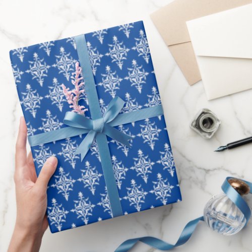 Elegant Damask Pattern Wrapping Paper  Blue