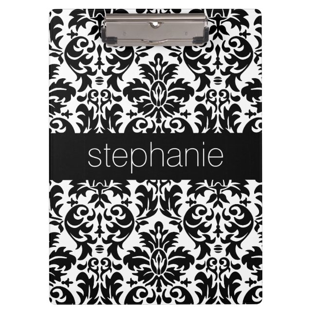 Elegant Damask Patterns with Black and White Clipboard (Front)