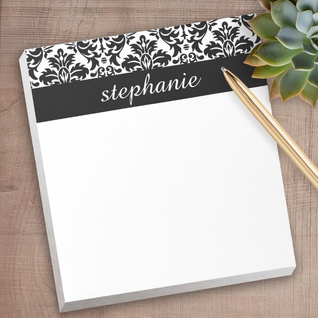 Elegant Damask Patterns with Black and White Notepad (Personalized Notepad)