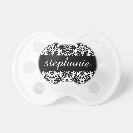 Elegant Damask Patterns With Black And White Pacifier