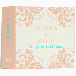 Elegant damask peach, aqua, ivory wedding planner 3 ring binder