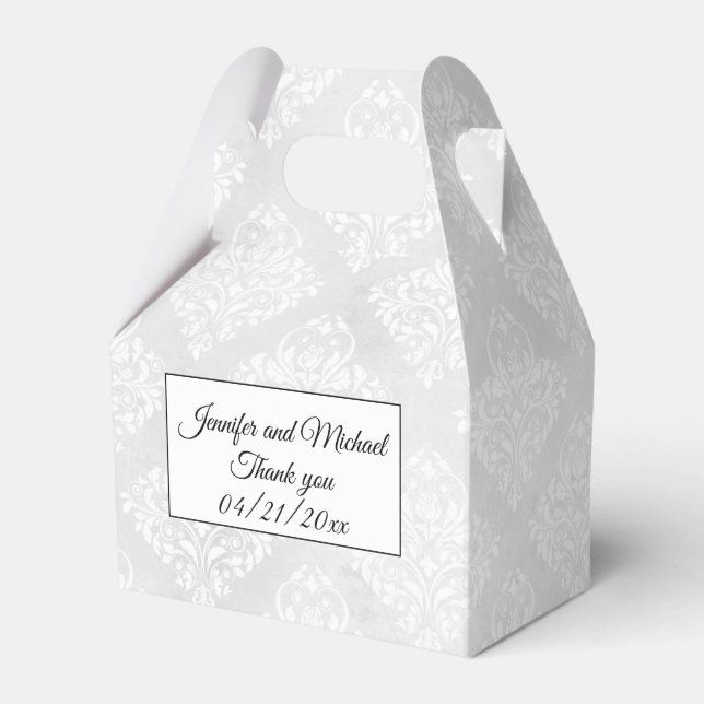 Elegant Damask Personalize Names Wedding Favor Boxes (Front Side)