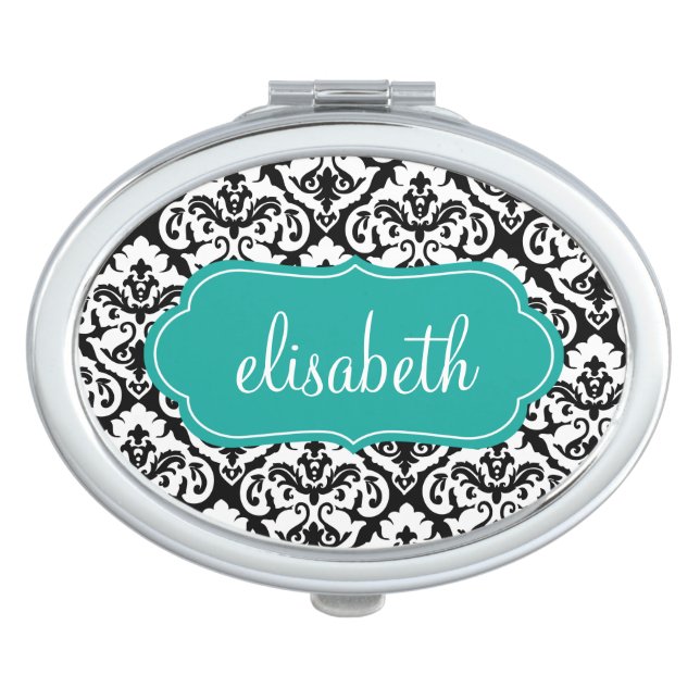 Elegant Damask Personalized Compact Mirror (Front)