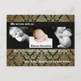 Elegant Damask Photo Birth Announcment Announcement Postcard