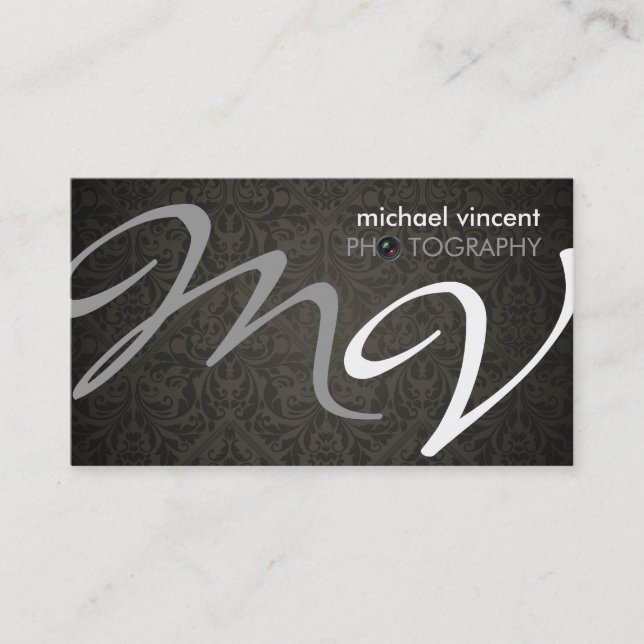 Elegant Damask Photography Business Card (Front)