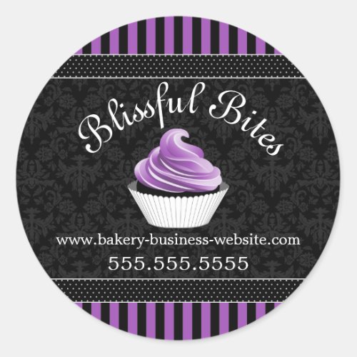 Elegant Damask Purple Cupcake Bakery Box Seals