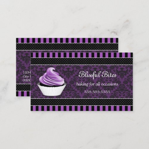 Elegant Damask Purple Cupcake Bakery Business Card