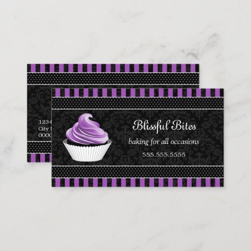 Elegant Damask Purple Cupcake Bakery Business Card