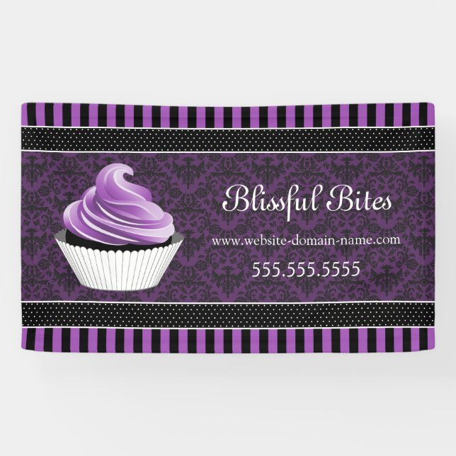 Elegant Damask Purple Cupcake Banner (Horizontal)